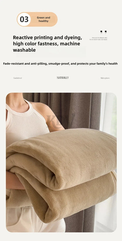 Double Layer Solid Color Milk Velvet Blanket Autumn Winter Thicken Warm Plush Blanket for Bed Sofa Single Double Thick Bed Sheet