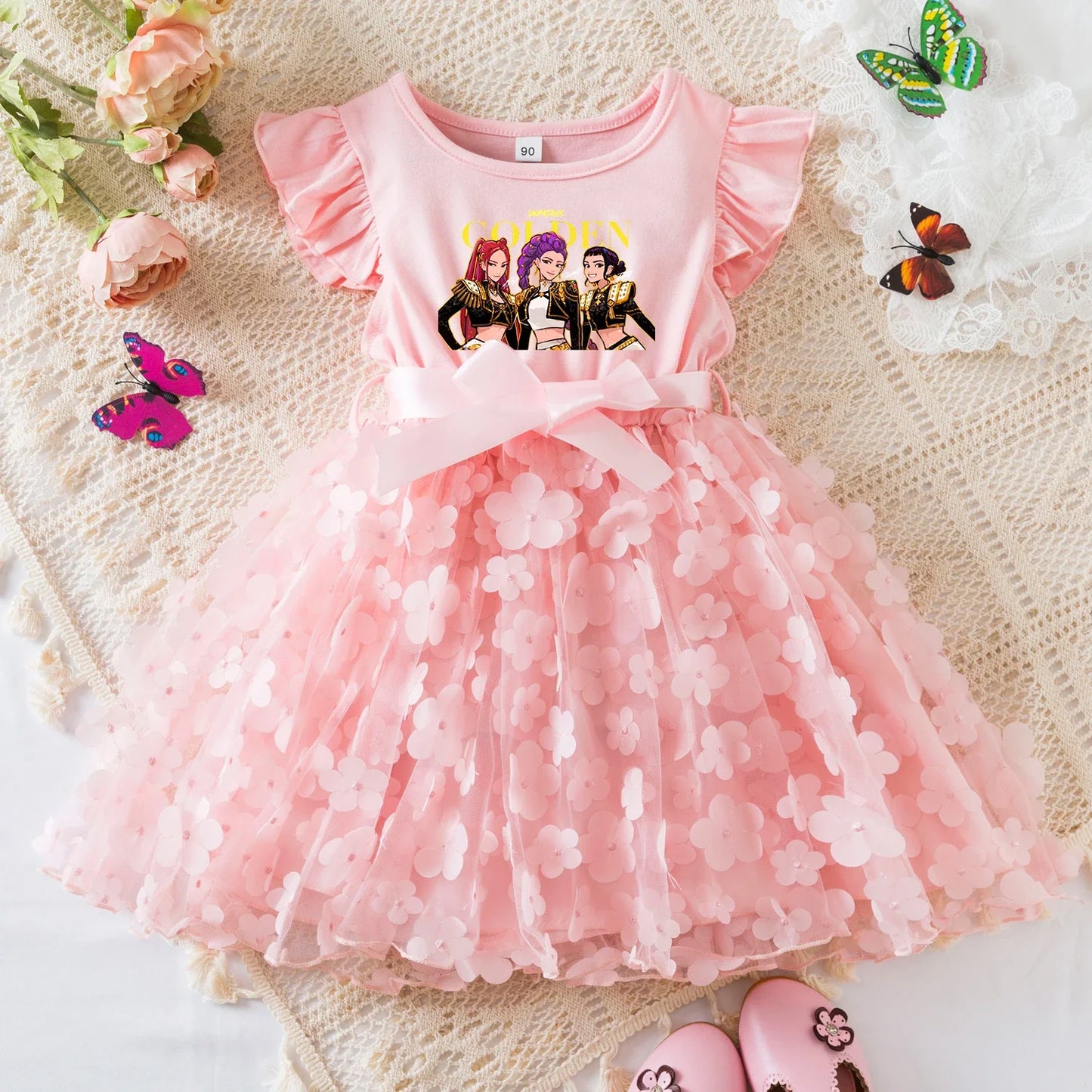 Mira Rumi Girls Summer Dress Cartoon Bow Tutu Dress 3D Butterfly Cotton Party Casual Dress for Baby 2-6 Y