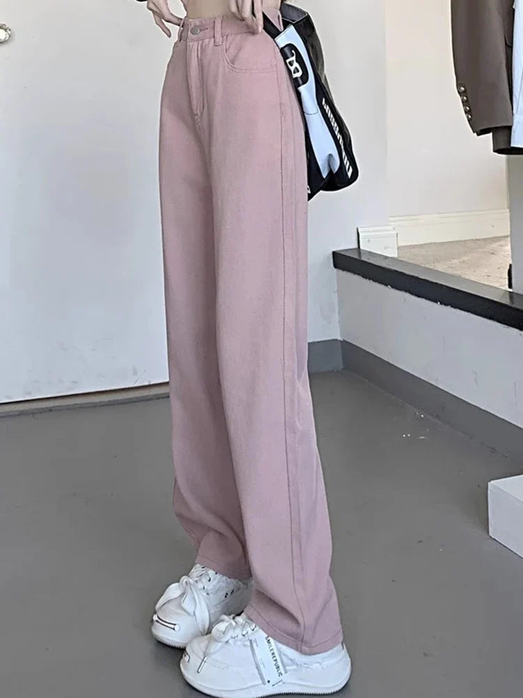 High Waist Wide Leg Jeans Lady High Street Denim Straight Leg Pants