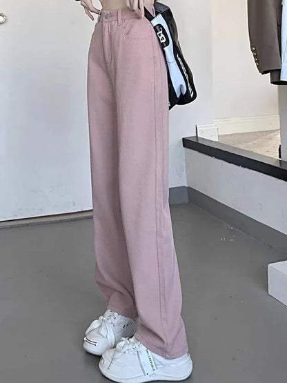 High Waist Wide Leg Jeans Lady High Street Denim Straight Leg Pants
