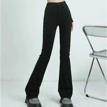 High Waist Elastic Boot Cut Pants Denim Bell Bottom Trousers