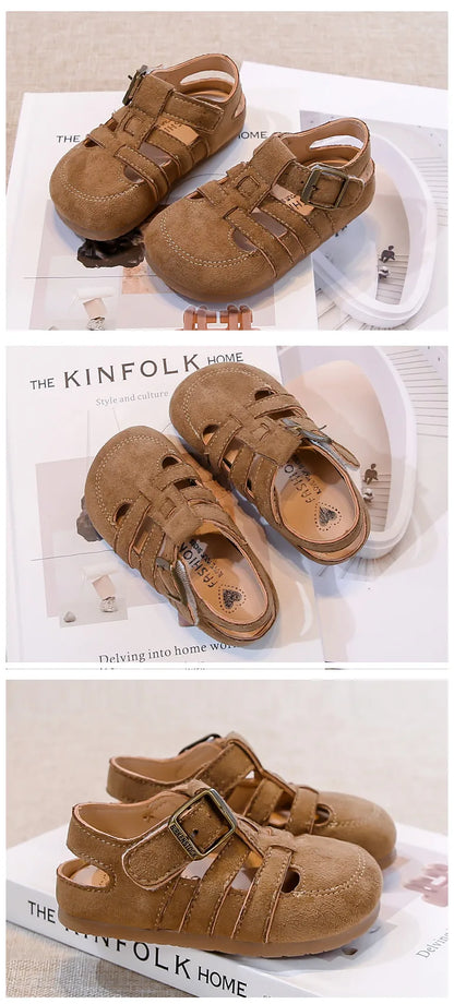 Kids Suede Sandals for Girls Anti-slippery Sole Toddler Roman Shoes with Pastel Colors Princess Beach Garden Shoes Barefoot Ins
