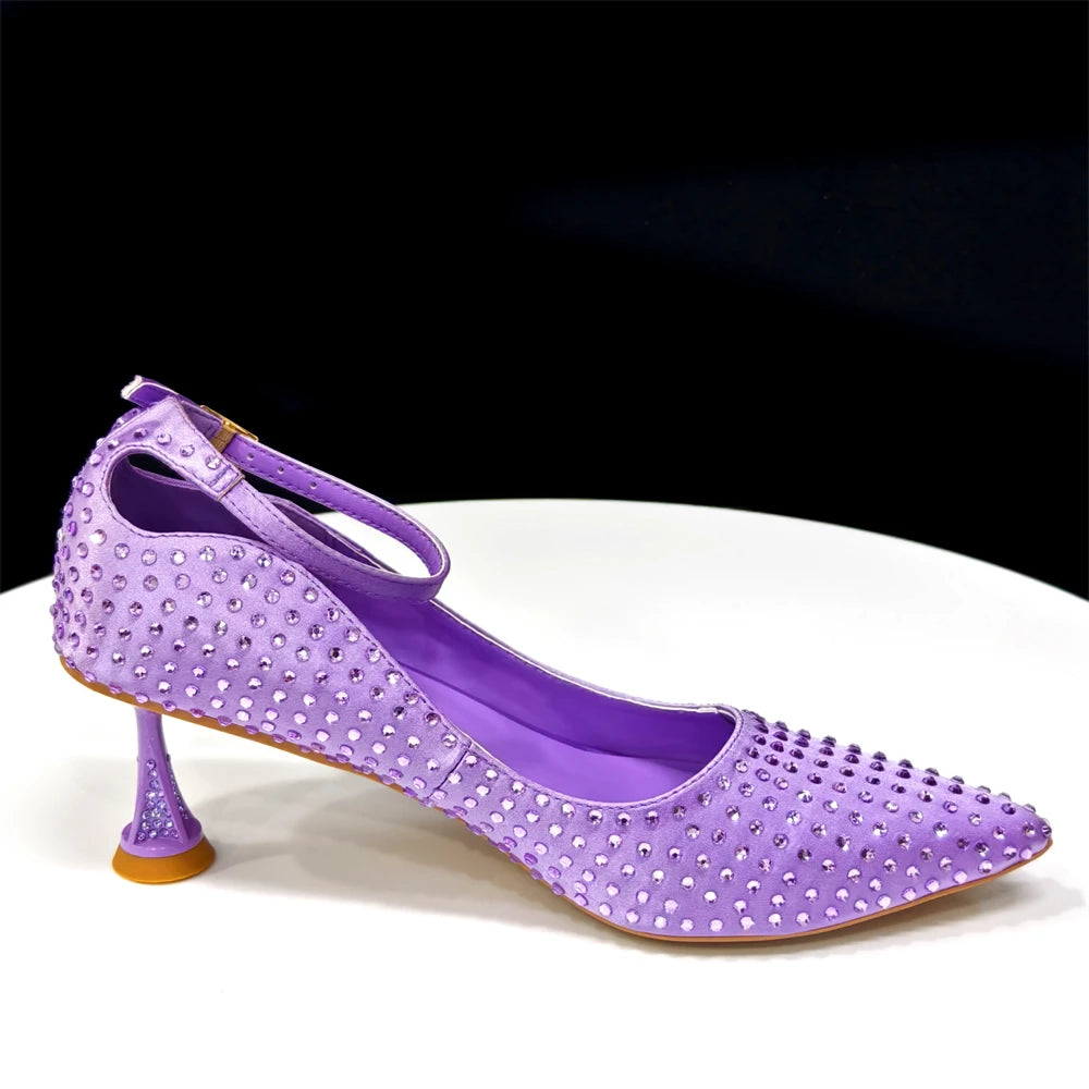 Fuchsia Color Women's Heels and Bag Set – Elegant Rhinestone Designer Shoes for Weddings & Special Occasions