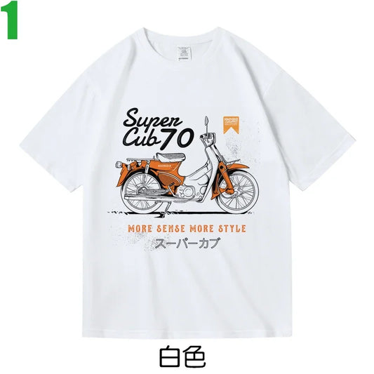 2026 Honda Super Cub 70 Vintage Motorcycle T Shirt Retro Motorbike Graphic Tee Men 100% Cotton Casual Streetwear Top