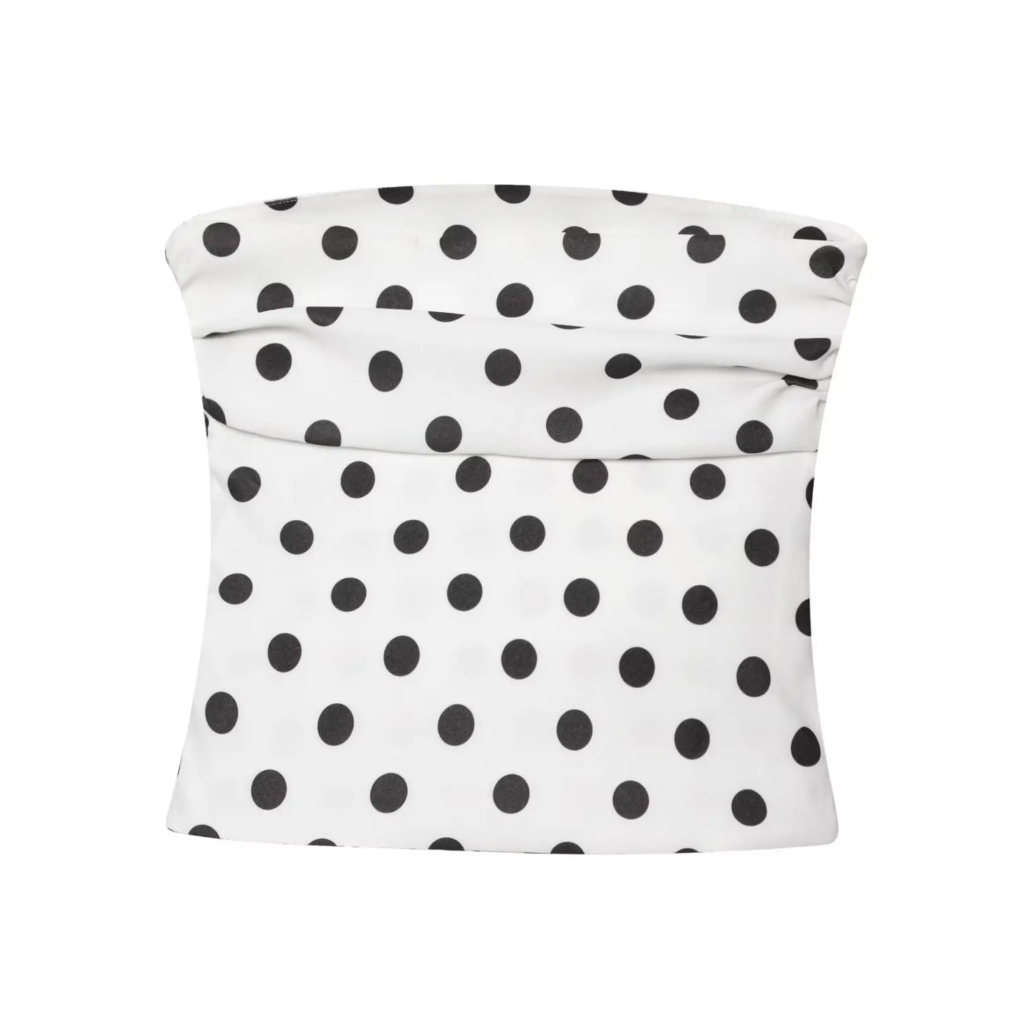 2025 New Women Sexy Strapless Polka Dots Print Pleated Slim Blouse Female Side Zipper Slim Shirts Blusas Chic Tops LS9264