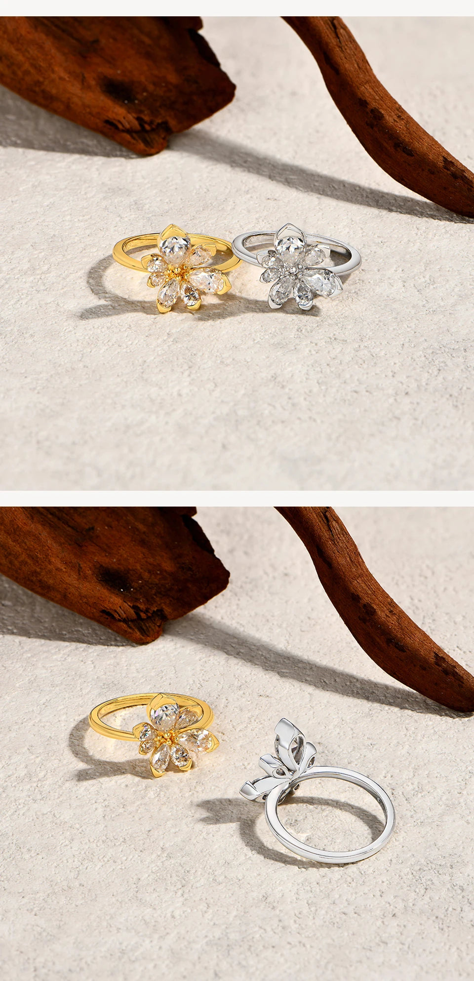 925 Sterling Silver Luxury Women Ring Flowers D VVS1 Moissanite Pear-cut Engagement Band Anniversary Gift Fine Jewelry