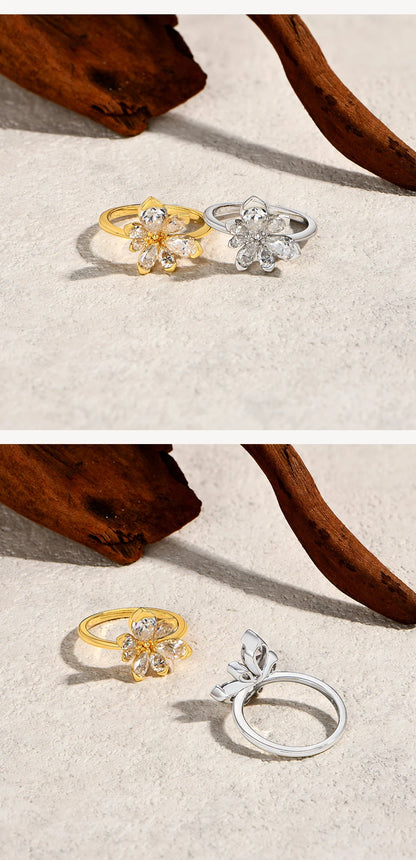925 Sterling Silver Luxury Women Ring Flowers D VVS1 Moissanite Pear-cut Engagement Band Anniversary Gift Fine Jewelry