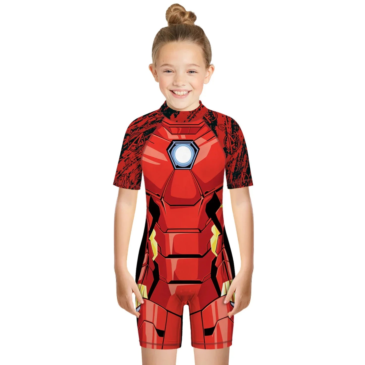 Children One Pieces Swimsuit Superhero 3D Print Playsuit Child Short Sleeve Swimwear Beach Bathing Suit Swim Wear For Boys Girls