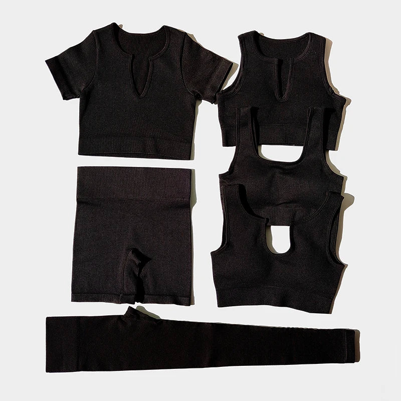 2/4/6PCS Seamless Women Yoga Set Workout Sportswear Fitness Bra Sport Pants Gym Clothing High Waist Leggings Shorts Sports Suits