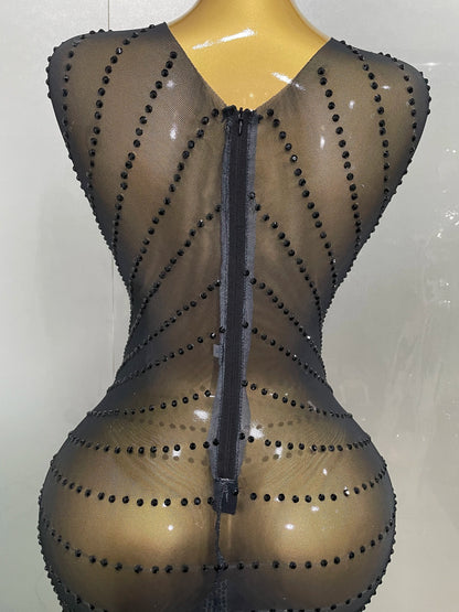 Sexy Sparkly Rhinestones Sleeveless Long Dress 2025 New Women Birthday Celebrate Evening Photo Shoot Stage Performance Costume