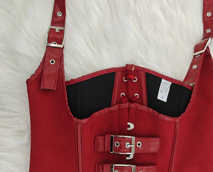 Steampunk Corsets And Bustiers Sexy Halterneck Synthetic waist trainer Gothic Red Corset Top Women Outwear Corselet