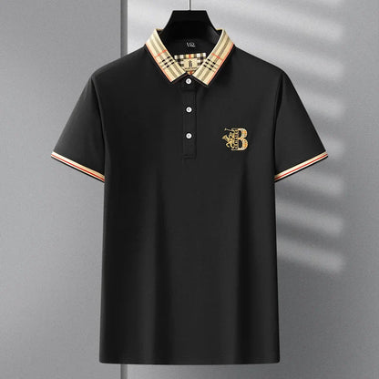 Summer novel men's high-end lace collar B-shaped short sleeved polo shirt, comfortable and casual business T-shirt