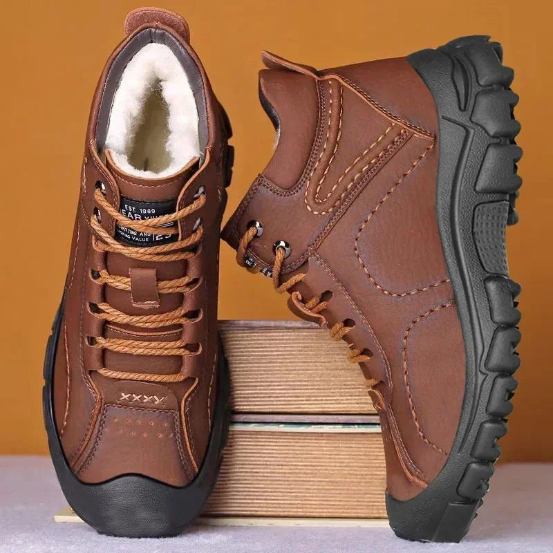 Winter New Cotton Shoes Plus Fleece Thick Casual Sports Shoes Men's High Top Leather Shoes Fashion Snow Boots