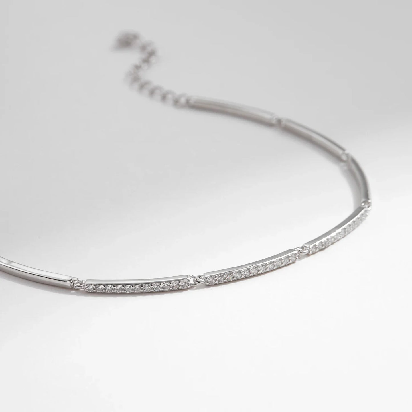White Gold Plated Bracelet For Women 925 Sterling Silver Rectangle Pave Setting Bracelet Dainty Fashion Basic Jewelry