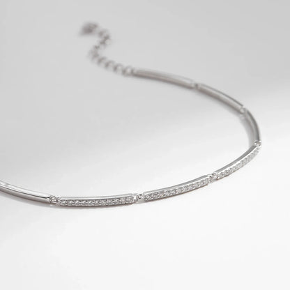 White Gold Plated Bracelet For Women 925 Sterling Silver Rectangle Pave Setting Bracelet Dainty Fashion Basic Jewelry