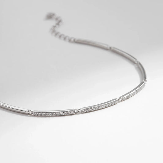 White Gold Plated Bracelet For Women 925 Sterling Silver Rectangle Pave Setting Bracelet Dainty Fashion Basic Jewelry