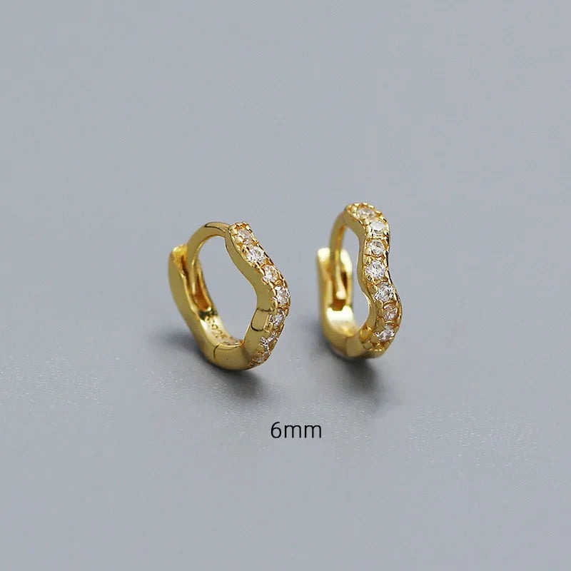 925 Sterling Silver Fashion Statement Gold Wavy Geometry Huggies Hoop Earrings for Women Bohemian Jewelry Ear Buckle Gift