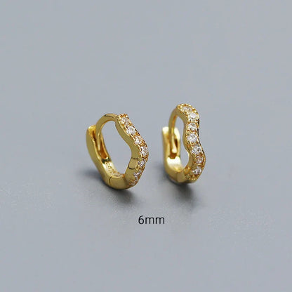 925 Sterling Silver Fashion Statement Gold Wavy Geometry Huggies Hoop Earrings for Women Bohemian Jewelry Ear Buckle Gift