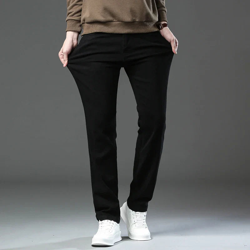 Men’s Korean Style Slim Straight Jeans Spring Cotton Stretch Denim Pants Comfort Fitted Casual Fashion Soft Male Daily Trousers