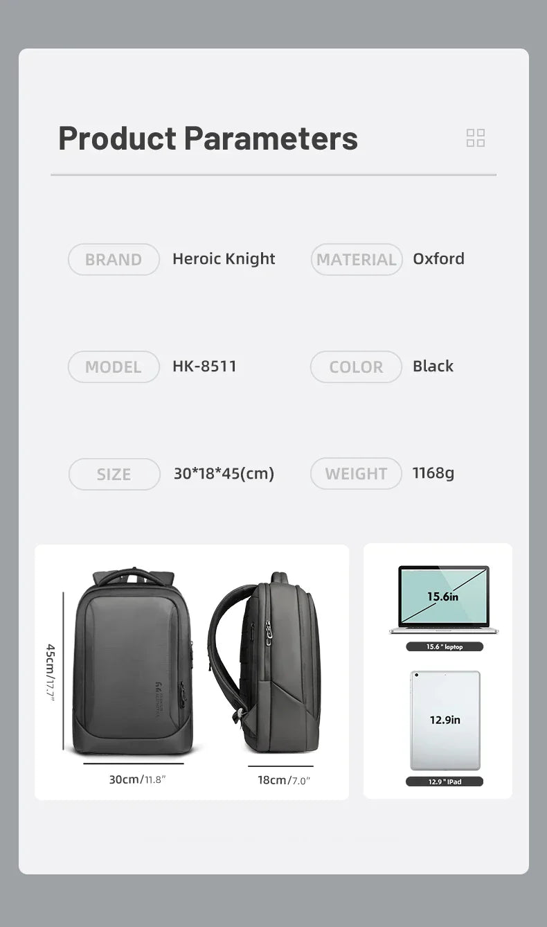 Multifunctional Men's Backpack 15.6" Laptop Backpack Waterproof Large Capacity Work Travel Backpack with USB Port