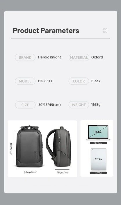 Multifunctional Men's Backpack 15.6" Laptop Backpack Waterproof Large Capacity Work Travel Backpack with USB Port
