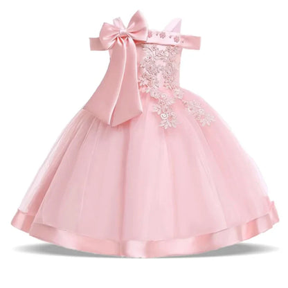Summer Bow Party Wedding Girls Dresses Elegant Tulle Bridesmaid Birthday Princess Prom Dress Girl Gala Christmas Evening Costume
