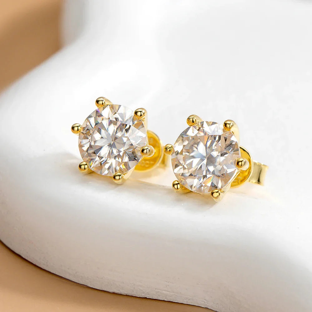 Moissanite Stud Earrings D Color 0.5-2 Carat 925 Sterling Silver Gold Plated Moissanite Earrings For Women Wedding Party