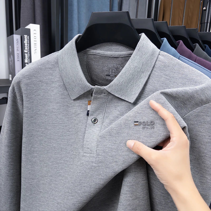 Men's Luxury Brand 100 Cotton Embroidered Polo Shirt Spring Autumn Business Leisure Lapel Long Sleeve T-shirt Handsome Menswear
