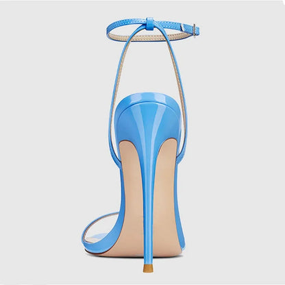 New Red High Heel Sandals with Women's Thin Heel, Metal Leather Strap, Black Sexy, Open toed Style, Foot Ring33-46