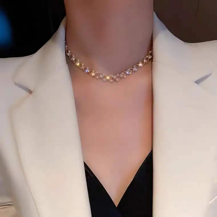 Heart Shape Pendant Necklaces Silver Color 5A Cubic Zirconia Minimalist Style Clavicle Chain Women And Girl Jewelry