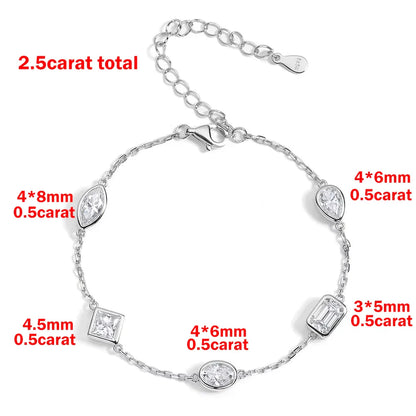 Multi Shape Moissanite Bracelets for Women S925 Silver  Certified Pear/Oval/Marquise/Princess Cut Diamond Wrist Chain
