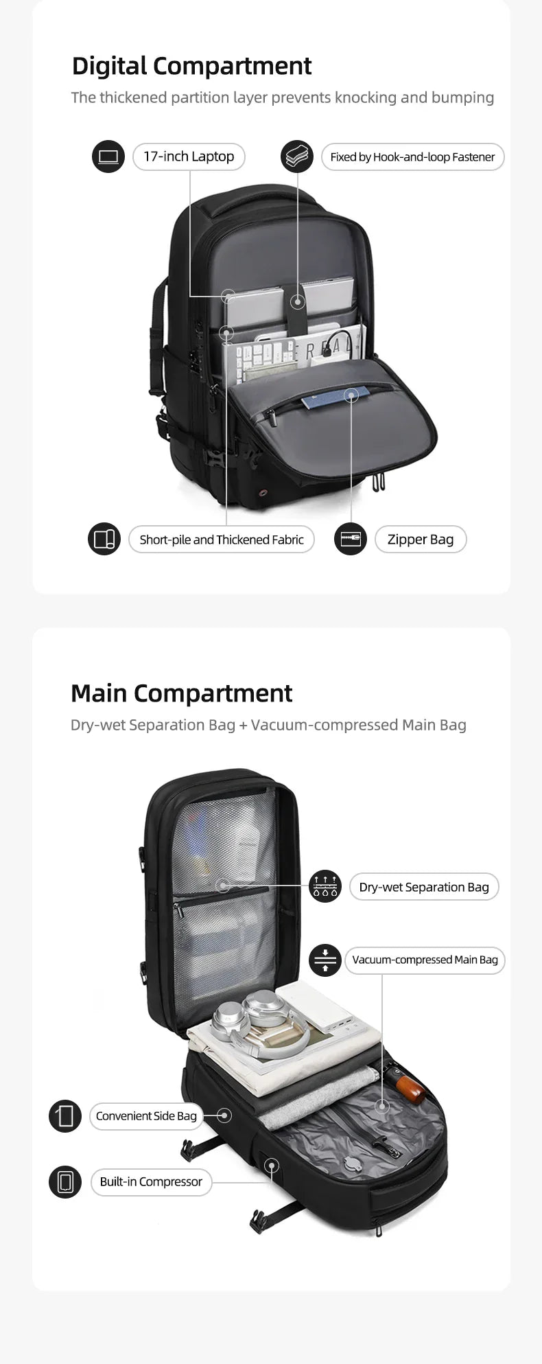 Travel Trolley vacuum compression business backpacks pump for Man Wheeled backpack On wheels luggage Rolling Bags For Boardable