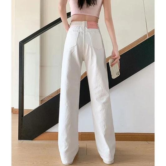 Classic High Waist Denim Pants Lady Korean Fashion Casual Trousers