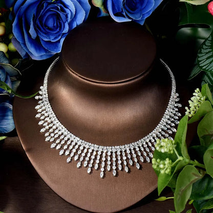 Gorgeous Niche Tassel Accessories Necklace Earrings Bridal Wedding Party AAA Zirconia Set 4 Pcs Evening Gift S-316