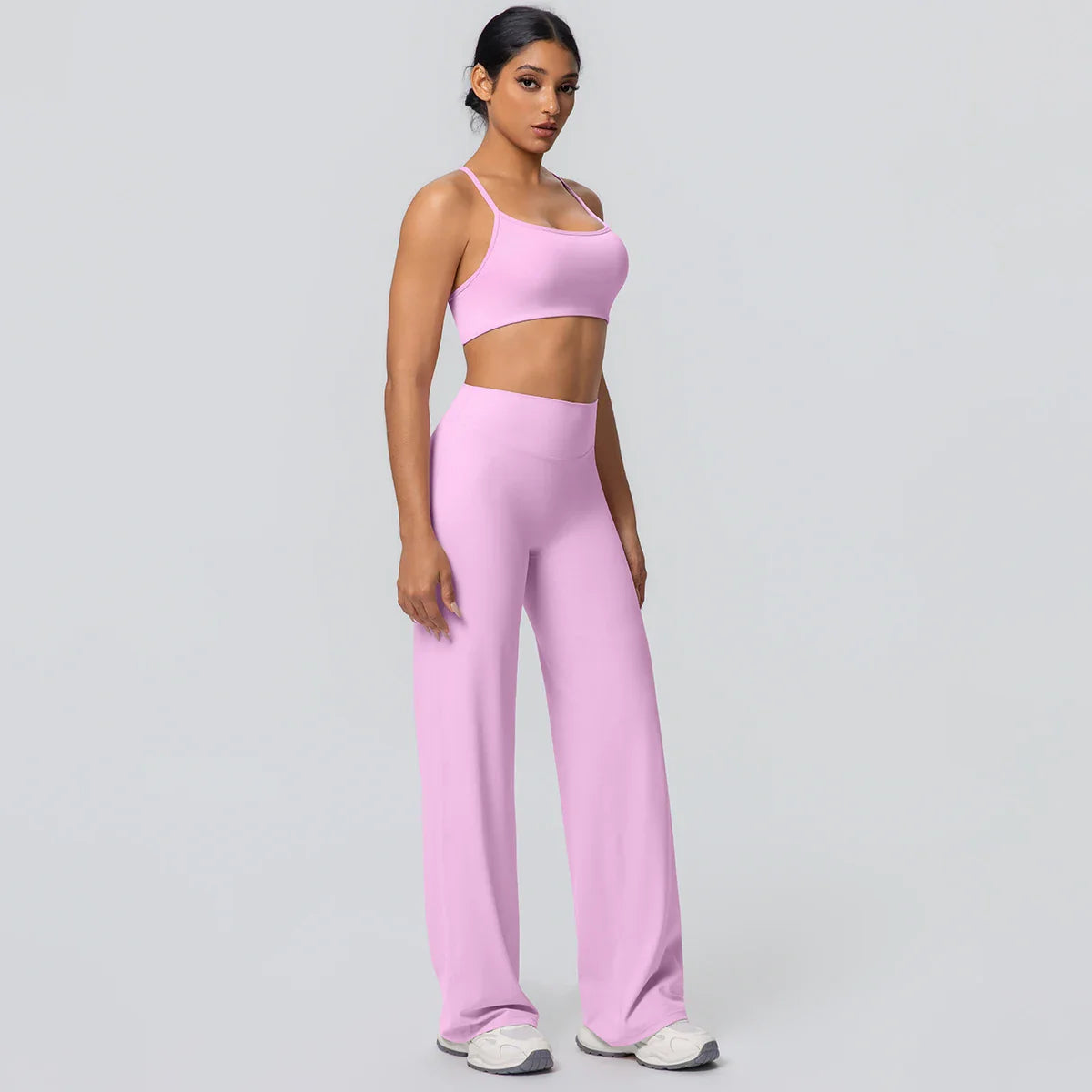 Women Gym Sports Yoga Suit Sexy Beautiful Back Yoga Underwear With Chest Pad Solid Color High Waisted Wide Leg Pants Yoga Set