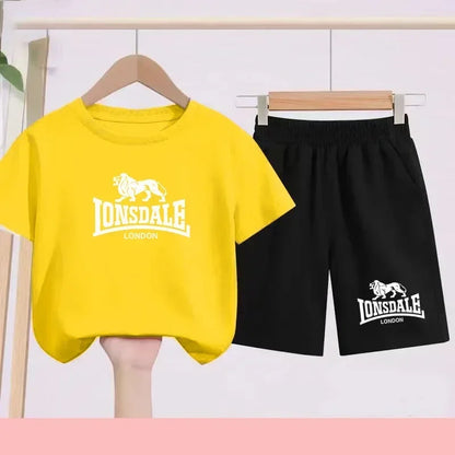 Lion Alphabet Print Kids Summer T-shirt Boys Girls Toddlers 3-12 Years Top+ Shorts 2P Outdoor Sports Clothes Fashion Leisure Set