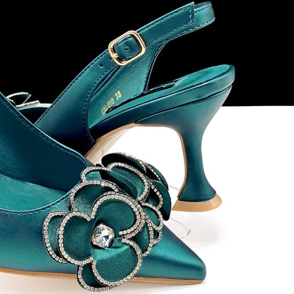 Women's Pointed Toe Shoes and Bag Flower Decoration Simple and elegant party style Suitable for party and daily use