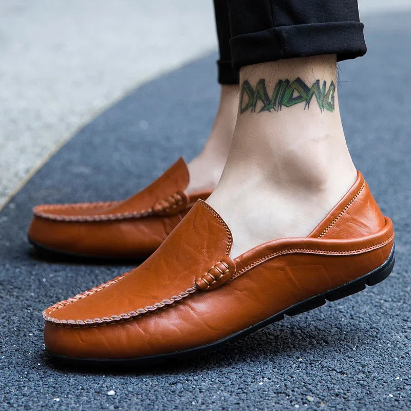 Genuine Leather Men Casual Shoes Luxury Brand Designer Men Loafers Moccasins Breathable Slip on Male Boat Shoes Plus Size 37-47