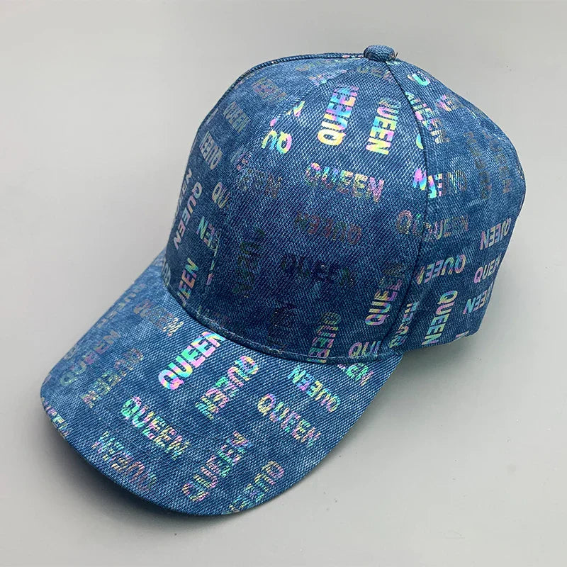 New Kpop Shiny Reflective Graffiti Letter Men Women Baseball Hats Cotton Comfortable Street Tie-dyed Fashion Sport Hip Hop Caps