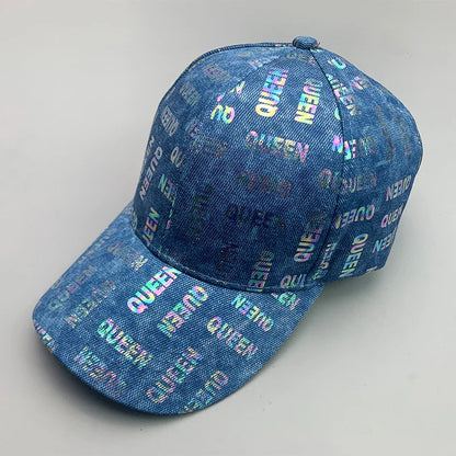 New Kpop Shiny Reflective Graffiti Letter Men Women Baseball Hats Cotton Comfortable Street Tie-dyed Fashion Sport Hip Hop Caps