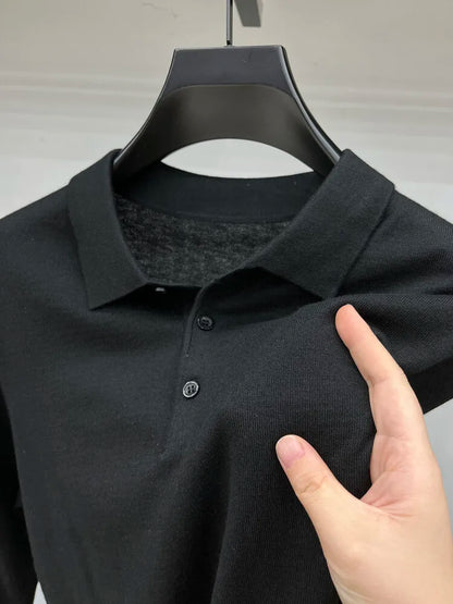 Men's Long Sleeve Fashion Casual Polo, Shirt Collar Pullover Sweater. Business Sweater T-shirt Golf Spring & Autumn Wool