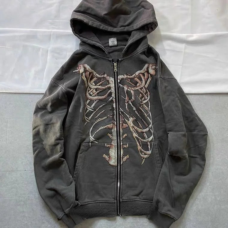 Zipper Hoodie Y2K Harajuku goth Long Sleeve Sweatshirt Oversized Hooded Jacket Gothic Loose Streetwear Skull Anime Men Women