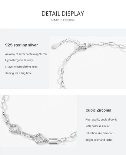 Real 925 Sterling Silver Charm Lucky Grass Cubic Zirconia Adjustable Bracelet For Women Classic Wedding Statement Jewelry
