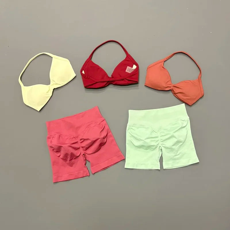 2PCS HISTELLO Sports Seamless Yoga Set Push Up Women Bra Scrunch Butt Lift Leggings Ultra Soft Comfort Yoga Workout Wear