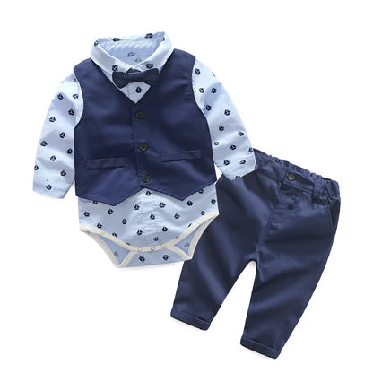 Kid Boy Formal Birthday Outfit Suit Toddler Gentleman Wedding Striped Vest Shirt 1-6 Years Baby Pants Boys Ceremony Outerwear