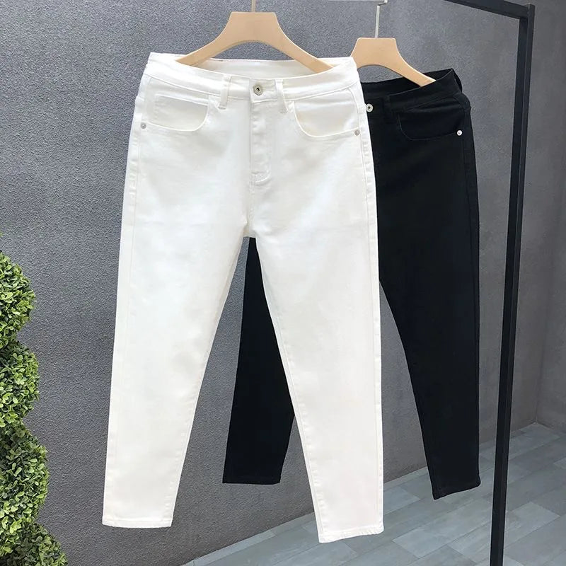 2023 Spring and Autumn New Classic Fashion Solid Color Elastic Casual Jeans Men's Comfortable High-Quality Small Foot Pants 36