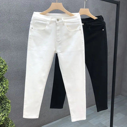 2023 Spring and Autumn New Classic Fashion Solid Color Elastic Casual Jeans Men's Comfortable High-Quality Small Foot Pants 36