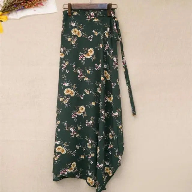 Wrap Skirts Women Casual Chiffon Tie-Waist Ruffle Wide Leg Loose