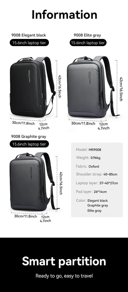 Slim Laptop Backpack for Men Business Minimalist Backpack YKK Zipper Scratch Resistant With USB