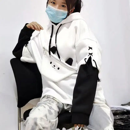 3XL Harajuku Aesthetic Bear Anime Hoodie Women Korean Kawaii Crewneck Long Sleeve Oversize Streetwear Kpop Y2K Winter Cloth Top